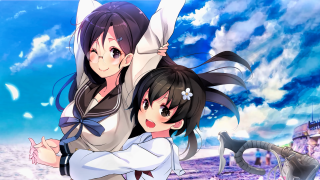 Anime girls hugging blue sky 2 - sots art free wallpaper
