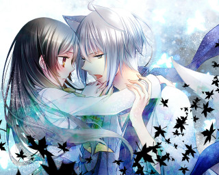 Anime couple hugging stars blue 2 - a storybook illustration free wallpaper for desktop