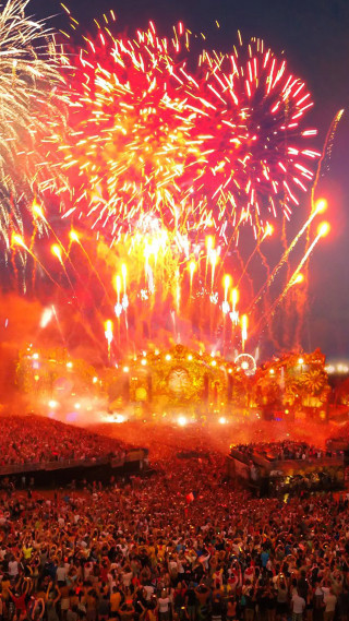 Crowd fireworks concert stage people 2 - free new year wallpaper