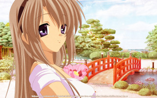 Girl long hair bridge flowers - a bridge free wallpaper