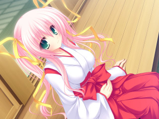 Girl pink hair red dress - a red bow free wallpaper