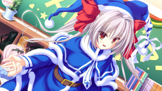 Anime whitehair blueoutfit redhat christmas - a blue outfit free wallpaper