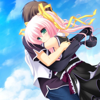 Anime characters hugging in air - neoromanticism free wallpaper