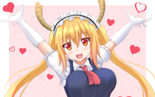 Anime girl horns bow hearts - dragon art free wallpaper