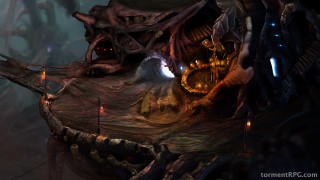 Strange creature light mouth tree - 2 d game art free wallpaper