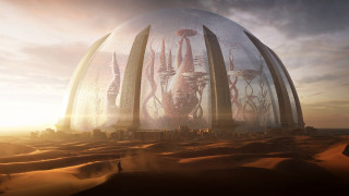 Futuristic city dome desert sky - solarpunk free wallpaper