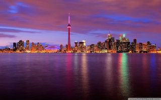 City skyline blue sky purple - a reflection of the city free wallpaper