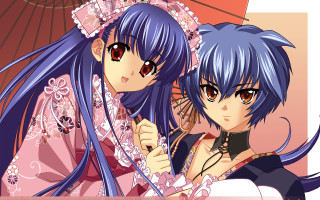 Anime girls blue hair pink 4 - the other holding free wallpaper