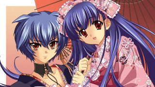 Anime girls umbrella blue pink - blue hair free wallpaper