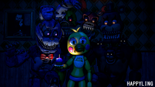 Creepy cartoon characters dark room - poster art free wallpaper for desktop