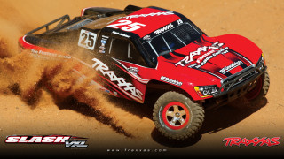 Red truck driving sand desert - a red truck free wallpaper