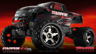 Truck big tires red background - product photo free wallpaper