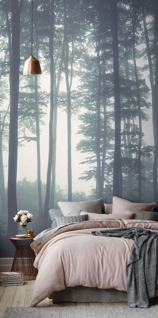 Bedroom wall mural trees pink 3 - modern european ink painting free wallpaper