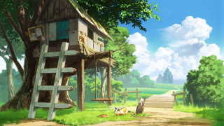 Tree house woods dog laying - a ladder free wallpaper