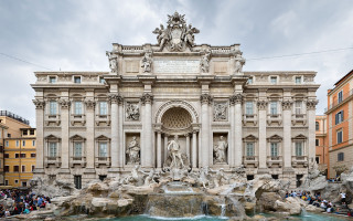 Large building fountain crowd people - andrea pozzo free wallpaper