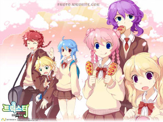 Anime girls sky background clouds 4 - a sky background behind them free wallpaper