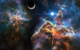 Large star cluster galaxy crescent - a distant star in the background free wallpaper