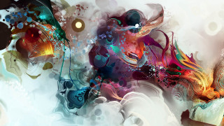Woman colorful hair flower painting - psychedelic free wallpaper
