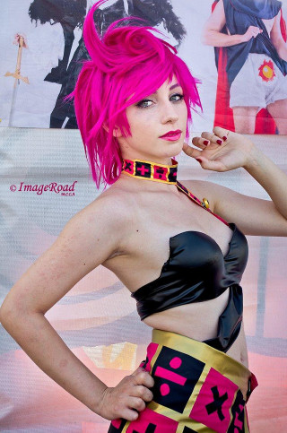 Pink hair woman hand on - her hip free wallpaper