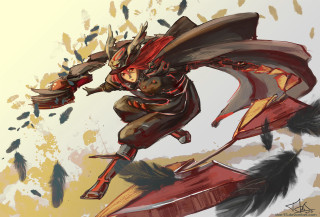 Woman flying feather red cape - a red cape free wallpaper
