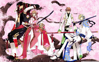 Anime characters group pink background 7 - a group of anime characters free wallpaper