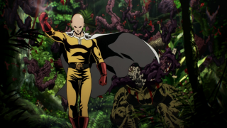 Man yellow black outfit forest - his hand and a demon in the background free wallpaper