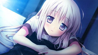 Anime girl blue eyes silver - her knee free wallpaper