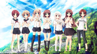 Anime girls mountain sky trees - official art free wallpaper for desktop