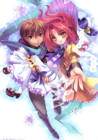 Anime characters hugging stars blue - a blue sky behind them free wallpaper
