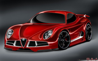 Red sports car drawing style - a gray background behind free wallpaper