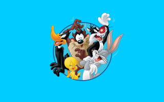 Cartoon characters circle blue background 2 - a circle free wallpaper
