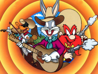 Cartoon character guitar singing microphone - western free wallpaper