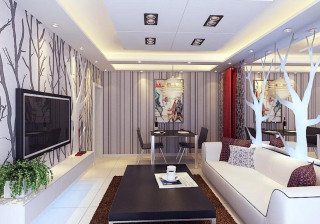 Livingroom whitecouch blackcoffeetable tvstand inkpainting - an zhengwen free wallpaper