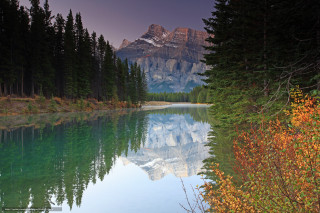 Mountain range reflection lake trees 8 - a matte painting free wallpaper