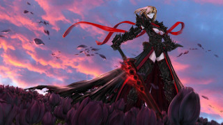 Woman black dress field flowers 3 - a field of flowers free wallpaper