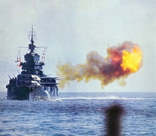 Battleship smoke water person standing - the water free wallpaper