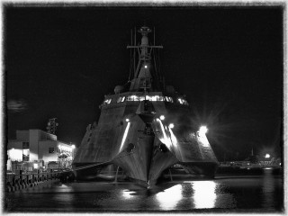 Large ship docked nighttime lights - the side of the ship free wallpaper