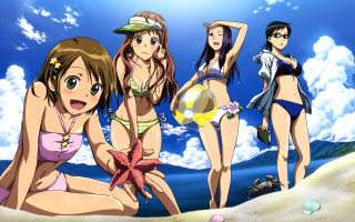 Girls bikinis beach ball sitting - one girl free wallpaper