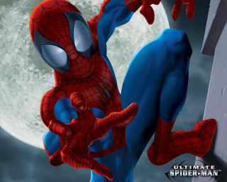 Cartoon spiderman wall fullmoon night - his leg free wallpaper