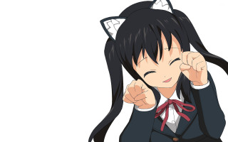 Woman suit bowtie pointing head - her hand free wallpaper