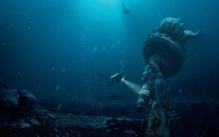 Underwater sculpture shark scuba diver - david palumbo free wallpaper