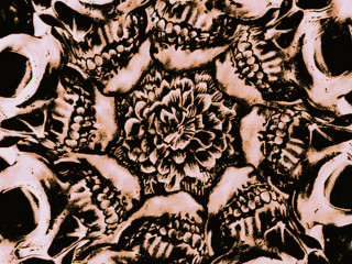 Flower skulls black white red - grotesque free wallpaper