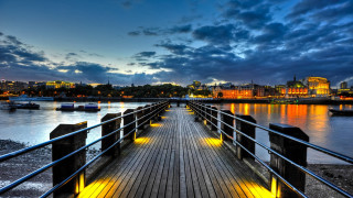 Wooden pier metal railing city - a wooden pier free wallpaper