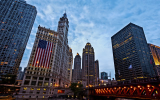 City skyline bridge flag nighttime - dennis ashbaugh free wallpaper for desktop