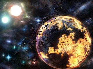 Yellow black planet bright star - planet free wallpaper