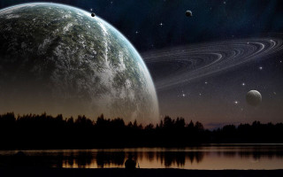 Planet stars sky person shore - a picture of a planet free wallpaper