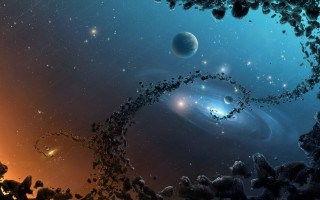 Planets blue sky stars dust 3 - a distant star in the background free wallpaper