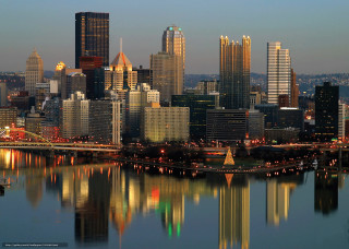 City skyline bridge river foreground - city background free wallpaper