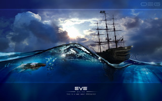 Ship ocean shark swimming fish - a ship in the ocean free wallpaper