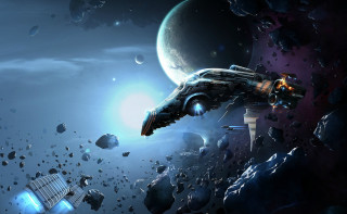 Space station flying rocky space - planet free wallpaper